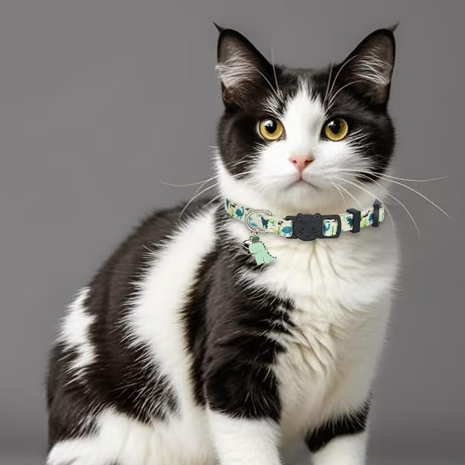 Cat Collars for Boy Cats, 2 Pack Breakaway Cotton Kitten Collar with Bells and Removable Charms, Cute Dinosaurs Shaped