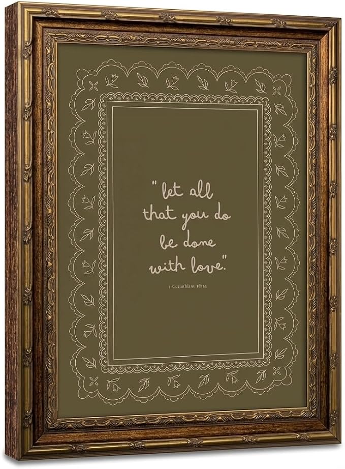 Framed Inspirational Bible Verse Wall Art Print “Let All That You Do Be Done with Love” Scripture Quote Picture with Vintage Christian Wall Decor for Living Room Bedroom Office 16x24 Inches