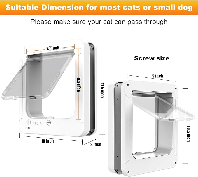 Smart Cat Door, Microchip Cat Door witmote Control, 4 Way Locking Cat Flap with RFID Collar Activated Automatic Opening CatDoor