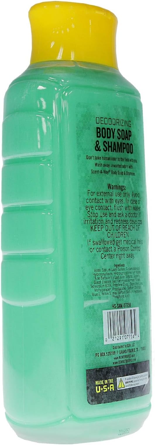 Hunters Specialties Scent-A-Way MAX Liquid Body Soap & Shampoo - Hunting Odorless Green Soap Scent Eliminator for Hunters, Trappers, Anglers, and Campers