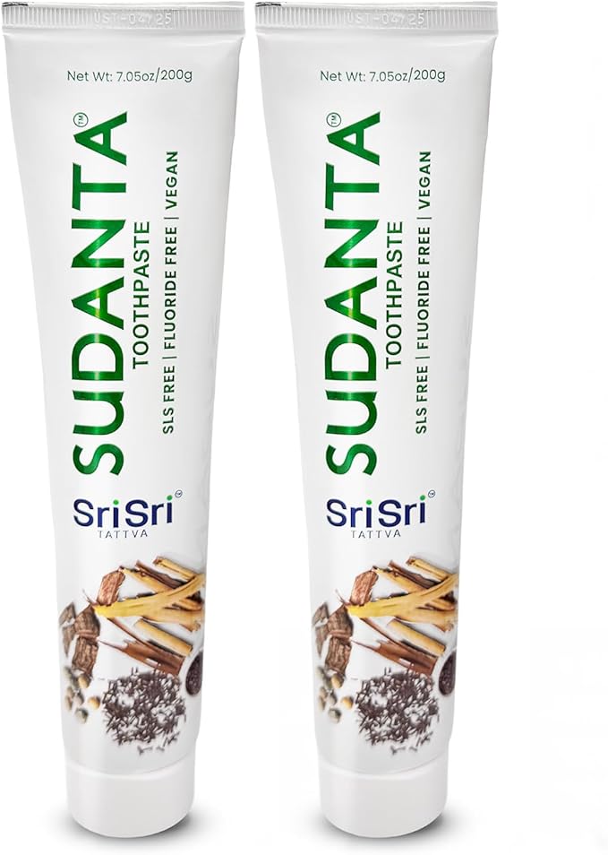 Sri Sri Tattva Sudanta Herbal Toothpaste – SLS Free & Fluoride Free Natural Ayurvedic Toothpaste for Strong Teeth, Healthy Gums & Oral Care – 200 g Pack of 2