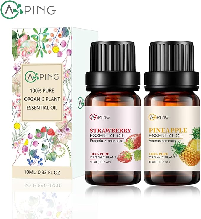 Strawberry & Pineapple Essential Oils - 100% Pure Organic Natural Plant Oils for Diffuser, Aroma, Spa, Massage, Yoga, Perfume, 2x10ML