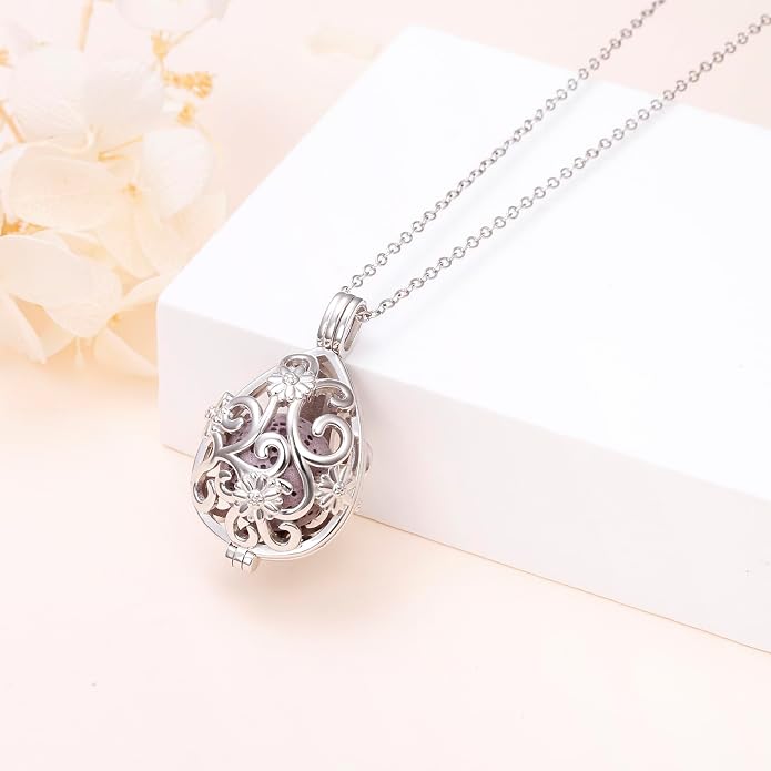 DAOCHONG S925 Sterling Silver Aromatherapy Essential Oil Diffuser Necklace Love Heart Locket Perfume Pendant Necklace Jewelry 18+2" Adjustable Chain