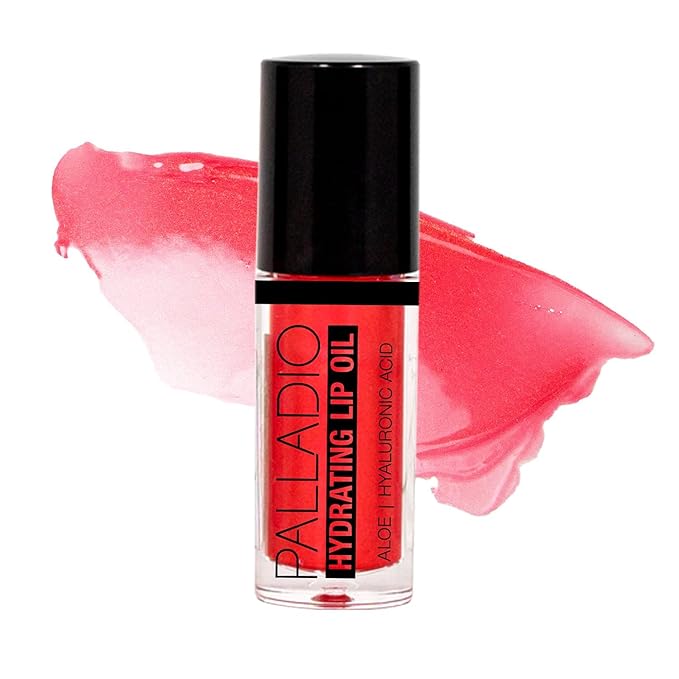 Palladio Hydrating Lip Oil Infused with Hyaluronic Acid, Non-Sticky Formula, Subtle shine with tinted sheer color, liquid lipstick, locks in moisture to prevent chapped lips 0.13 Oz. (BLING)