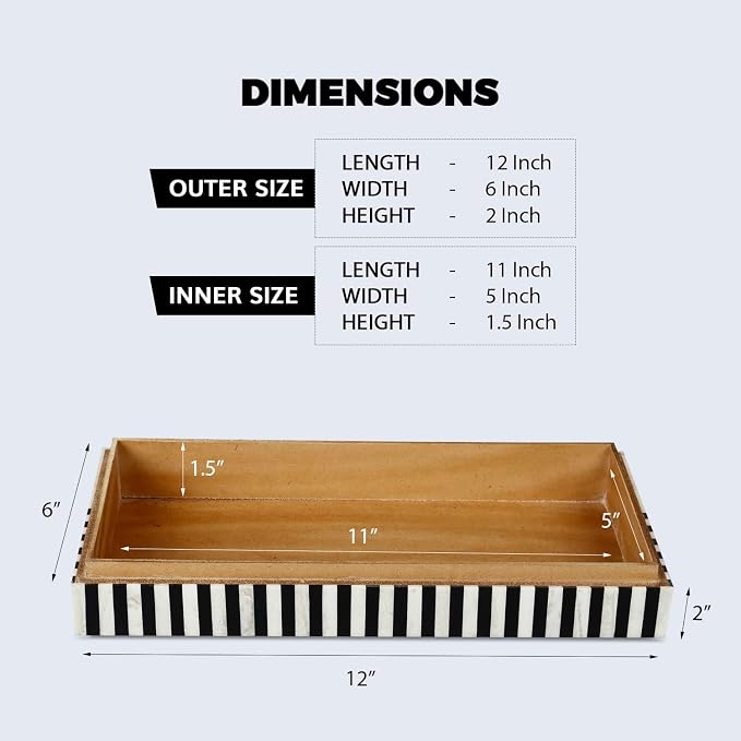 Handicrafts Home Large Decorative Storage Box with Lid – Black White Modern Storage Box, Remote Control Organizer for Coffee Table, Console & Living Room Decor – Mono Lead 12 x 6 x 2