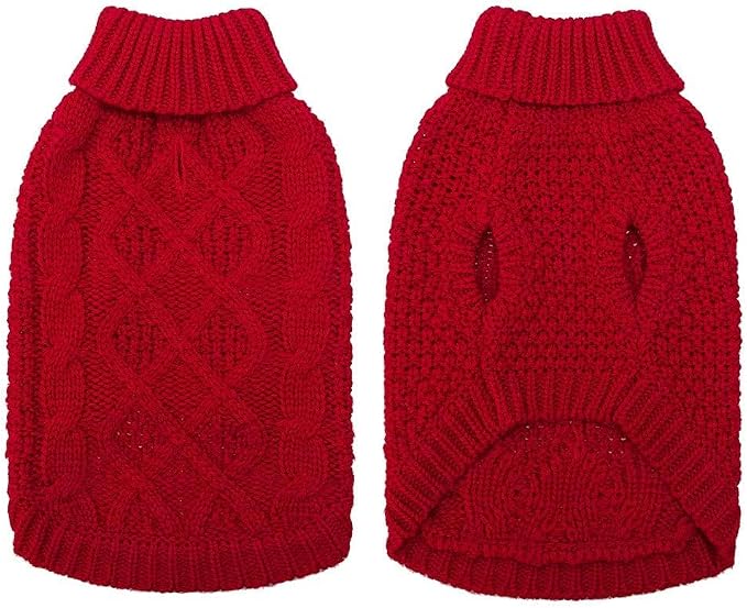 Mihachi Turtleneck Dog Sweater - Winter Coat Apparel Classic Cable Knit Clothes with Leash Hole for Cold Weather, Ideal Gift for Pet in New Year