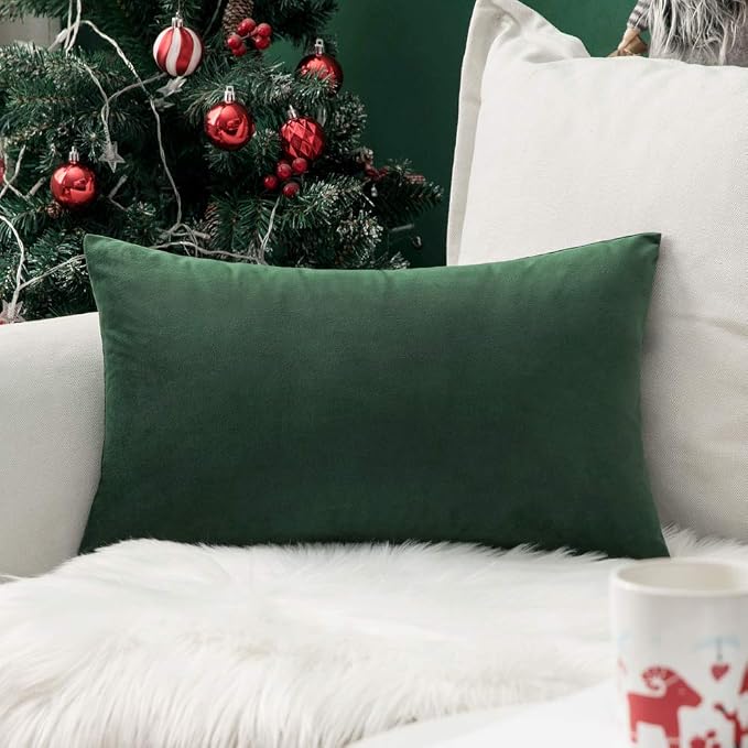 MIULEE 12x20 Inch Lumbar Velvet Throw Pillow Cover Set of 1 Army Green | Soft Luxury Decorative Throw Pillow Cover, Single Rectangle Cushion Case, Home Decor for Chair Couch Sofa Bedroom Car Bed