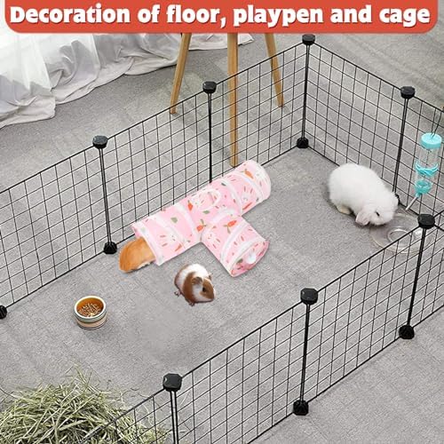 YUEPET Guinea Pig Tunnel, Guinea Pig Toys, 3-Way Play Tunnel Hideout, Pink