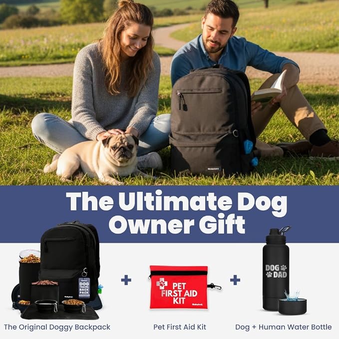 Rubyloo Dog Travel Backpack for Supplies - Dog Diaper Bag with Travel Bowls