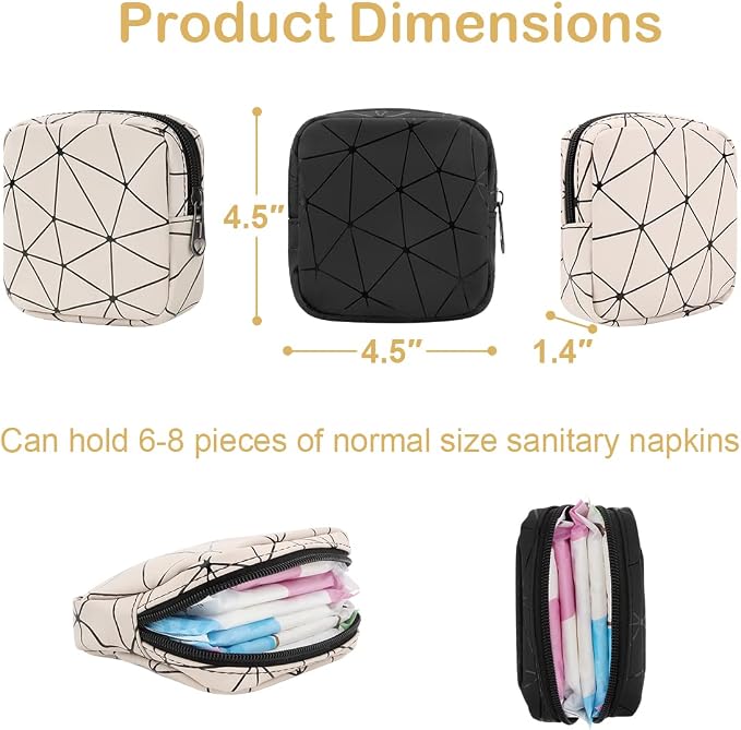 Sanitary Napkin Storage Bag, Menstrual Cup Pouch Nursing Pad Holder Tampon Bags Feminine Product Pouches Portable Period Kit Bag for Girls Women Ladies (Beige)