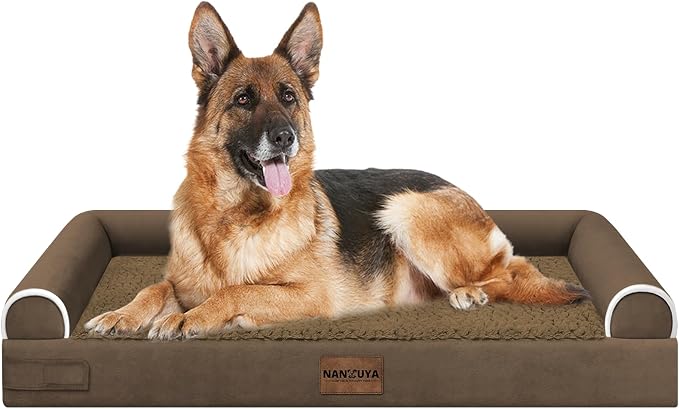 Orthopedic Dog Bed for Jumbo Dogs, 48 x 33 Inch, Dark Coffee | Egg crate foam for joint support, 3-sided bolster pet sofa, waterproof lining, washable cover, and non-skid base