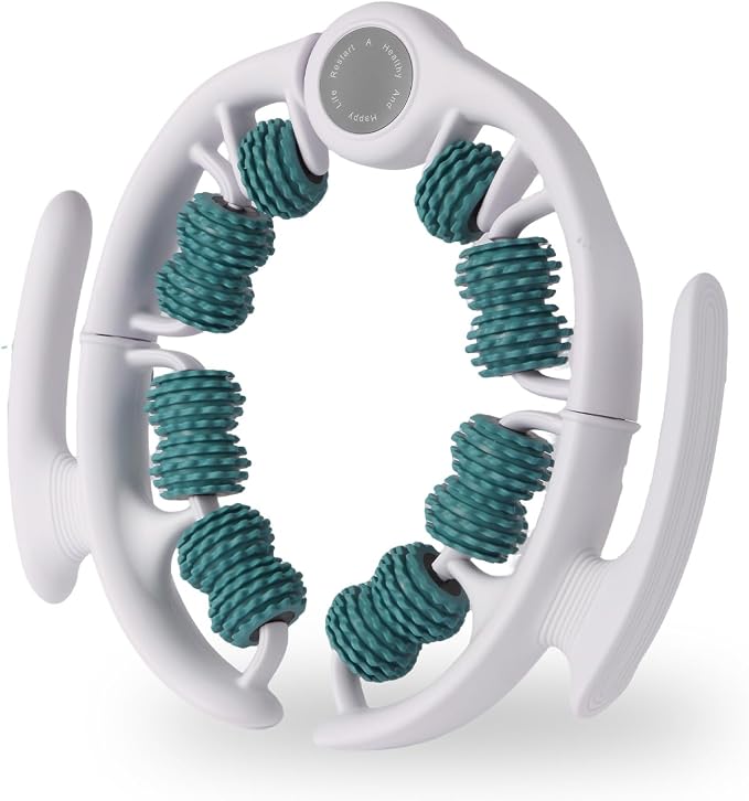 Cellulite Massage Tool Lymphatic Drainage Massager for Thighs & Legs & Buttocks, Anti Cellulite Roller with Detachable Handles Fascia Massage Tool for Contoured & Smoother Skin, White-Green