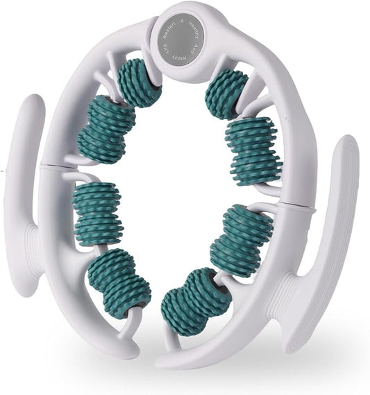 Cellulite Massage Tool Lymphatic Drainage Massager for Thighs & Legs & Buttocks, Anti Cellulite Roller with Detachable Handles Fascia Massage Tool for Contoured & Smoother Skin, White-Green