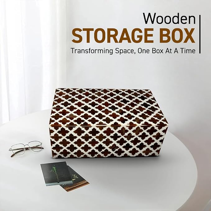 Perilla Home ﻿Home Decor Decorative Storage Wooden Box Small Wooden Organizer Tool Stash Card Craft Trinket Memory Keepsake Jewelry Box for Men and Women, Clover, Gifts For All, Dark Brown & Off White