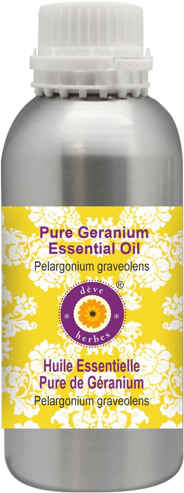 Deve Herbes Pure Geranium Essential Oil (Pelargonium graveolens) Steam Distilled 300ml (10 oz)