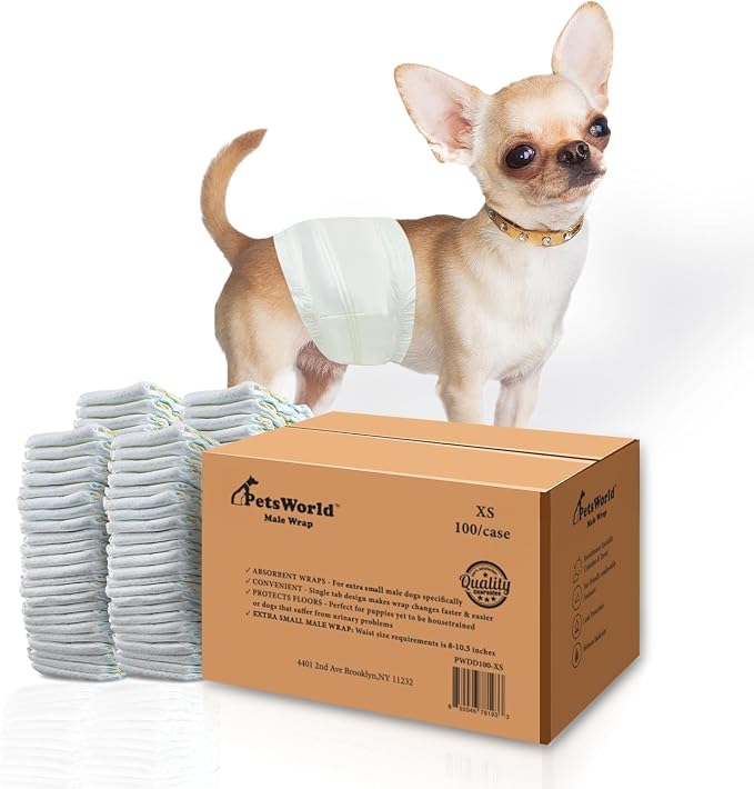 Dog Diapers Male X-Small 200 Count Disposable Male Dog Wraps – Super Absorbent Belly Bands with Wetness Indicator, Fur-Friendly Adjustable Fit for Incontinence & Training (Waist 8–10.5 in)