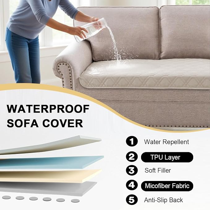 PrinceDeco Couch Cover for Dogs Waterproof Blanket Sofa Covers Washable Dog Couch Cover for 3 Cushion Anti-Slip Sofa Slipcover for Furniture Sofa, Crate, RV Seats,Car, Pet (30.5x82 Inch,French Oak)