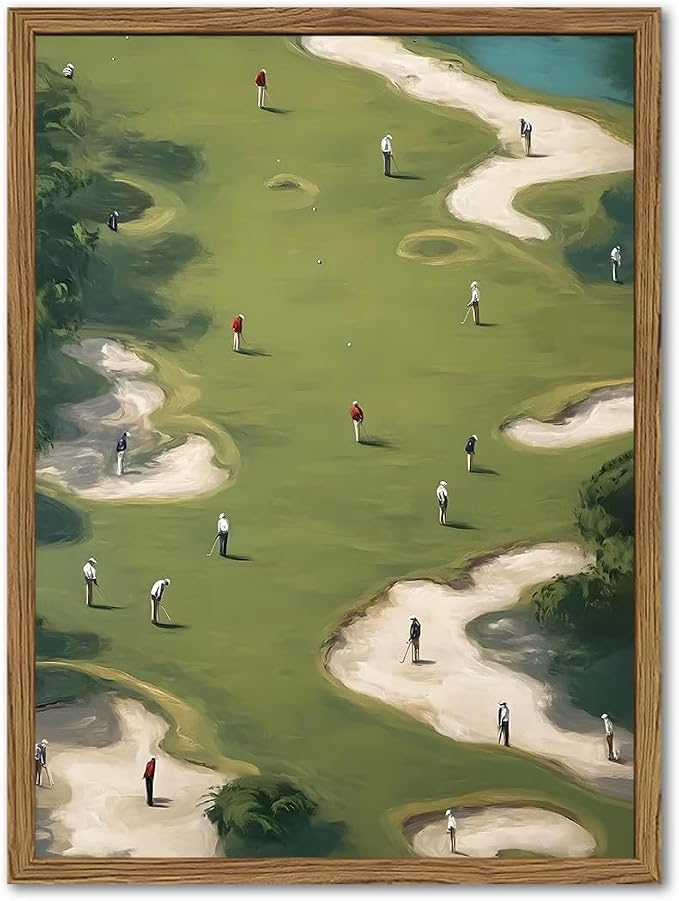 Vintage Golf Wall Art, Golf Course Wall Decor Painting Mid Century Sports Poster Canvas Prints Picture Living Room Office Man Cave 16x24 inch Wood Framed