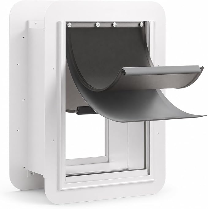 URSPET Medium Dog Door for Wall, 3-Flap Insulated, Steel Frame,White | 8.25 x 12.25 in Usable Opening, For 4.3-7.8 in Walls, Compatible with PetSafe Wall Cutouts, Lock Panel, Replaceable Flaps