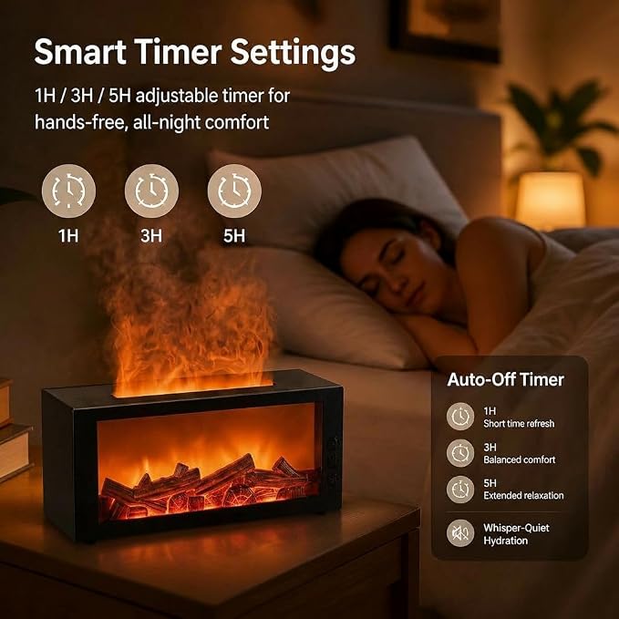 Fireplace Flame Diffuser, 300ML Essential Oil Diffuser with 7 Color Realistic Flame Light, Remote & Timer Aromatherapy Scent Diffuser for Home Bedroom Office Yoga