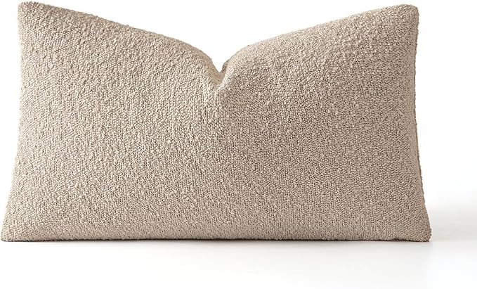 MIULEE Textured Boucle Lumbar Pillow Cover for Bed 12x20 Neutral | Pack of 1 Textured Neutral Couch Throw Pillow Cover, Accent Solid Pillowcase, Sofa Living Room Home Decor
