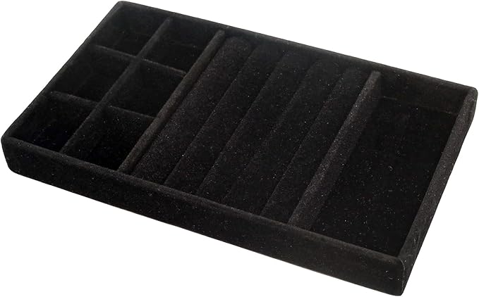Velvet Jewelry Organizer Tray, Black 3-in-1 | Stackable Jewelry Storage Display Tray with Removable Dividers for Drawer Dresser Cloest Organizer