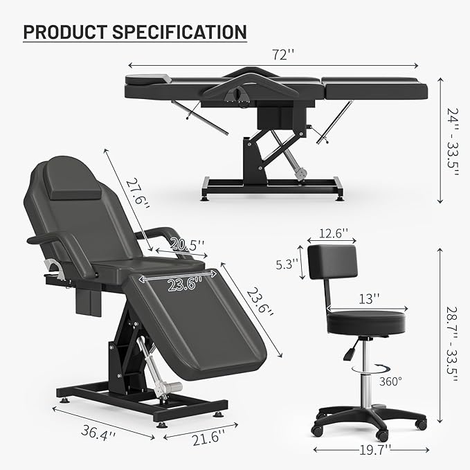 Electric Tattoo Chair for Client Height Adjustment Professional Facial Chairs for Esthetician Spa Beds for Esthetician for Lash Extensions