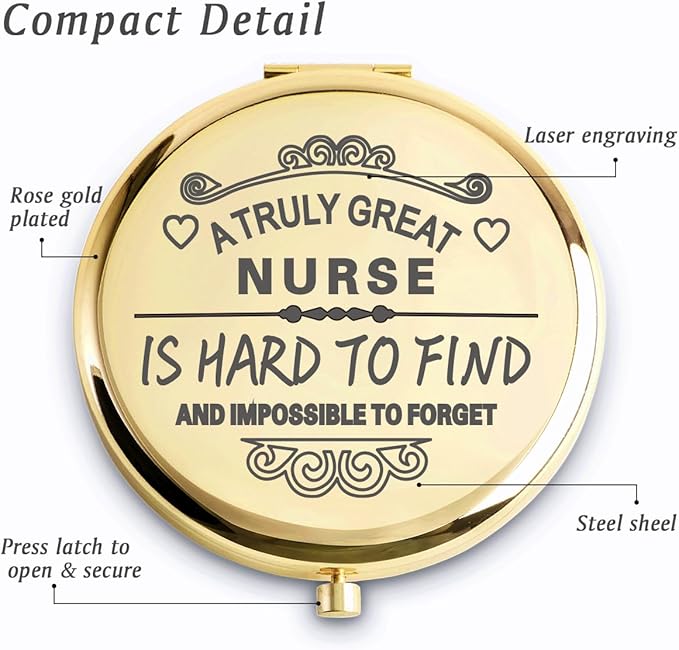 QUSTGO Nurse Appreciation Gifts for Women, Thank You Gifts for Nurse, Personalized Compact Mirror, Goodie Bag & Basket Stuffers for Valentines Day