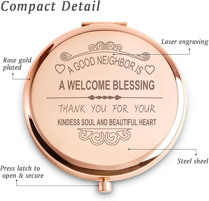 Neighbor Gifts for Women, Personalized Gifts for Neighbor, Custom Compact Mirror, Goodie Bag& Basket Stuffers for Valentine's Day, Mothers Day, House Warming