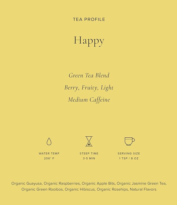Art of Tea Happy Tea, 12 Individually Wrapped Sachets, Premium Green Tea Blend with Fruity Botanical Notes, Uplifting Caffeinated Tea Bags for Daily Wellness & Mood Rituals