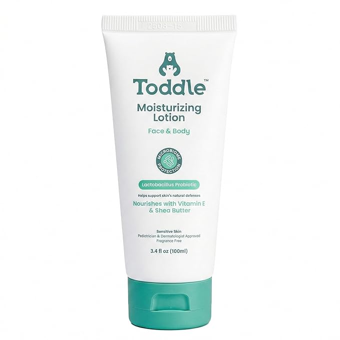 Toddle Probiotic Moisturizing Lotion for Face & Body, Eczema & Dry Skin Relief, Fragrance-Free with Vitamin E, Shea Butter for Sensitive Baby & Kids Skin, Pediatrician-Approved, 3.4oz