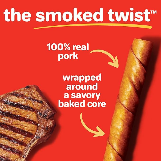 Hartz Oinkies Smoked Twists with Naturally Smoked Pork Rawhide-Free Dog Treats,Highly Digestible Long Lasting Dog Chews,(Pack of 80)