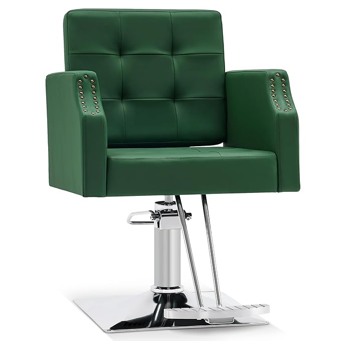 BarberPub Classic Salon Chair for Hair Stylist,Hydraulic Barber Styling Chair,Beauty Salon Spa Equipment 8818 (Green)