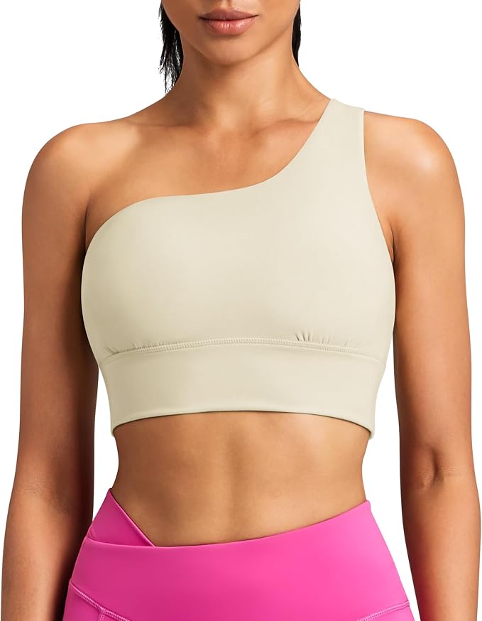 Queenie Ke Womens One Shoulder Sports Bra Left Side Strap Yoga Bras Gym Training Workout Crop Tops