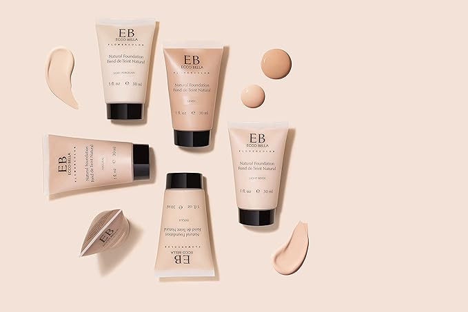 Ecco Bella Liquid Foundation Makeup - Lightweight, Buildable Coverage - Hydrating Foundation - Clean Foundation Makeup, Vegan - Protects & Hydrates Skin - Light Beige