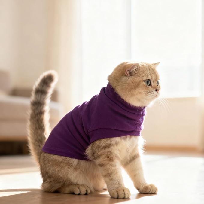 Cat Sweater Warm Fleece Pet Clothes for Cats Only | Soft Cat Vest Puppy Hoodie Coat, Fall Cold Winter Sweatshirt Pullover Clothing also for Small Dogs, Purple M