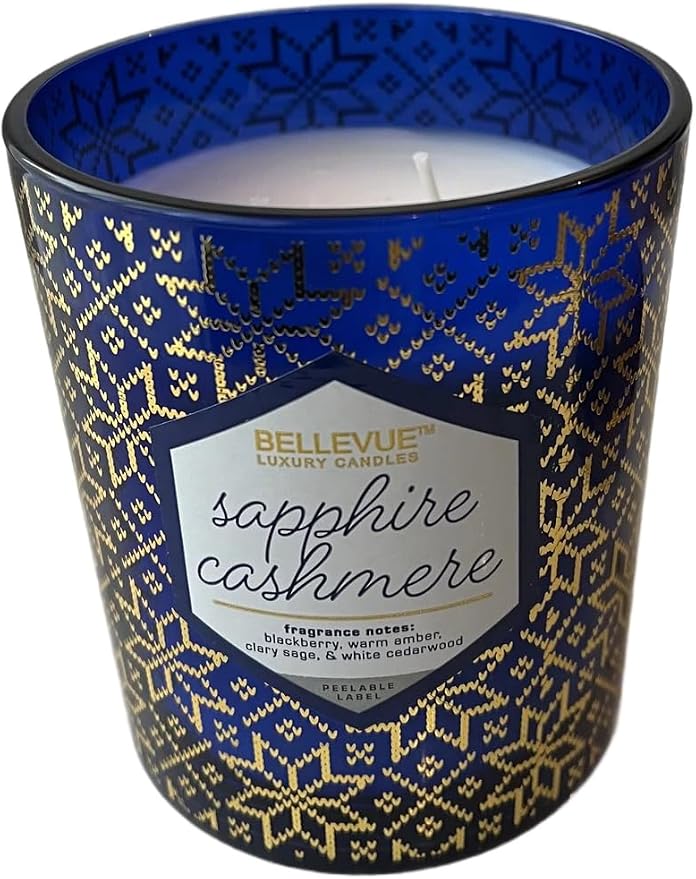 Bellevue Luxury Candles, 12 OZ Fragranced Candle, Soy Blend Wax, Essential Oils, Long-Lasting Burn, Home Fragrances, Aromatherapy Home Scented Candles Scent Sapphire Cashmere