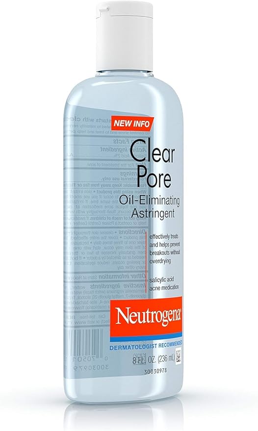 Neutrogena Clear Pore Oil-Eliminating Facial Astringent with 2% Salicylic Acid Acne Medication and Witch Hazel, Pore Clearing Treatment for Acne-Prone Skin, Helps Control Shine, 8 fl. oz, 6 Pack