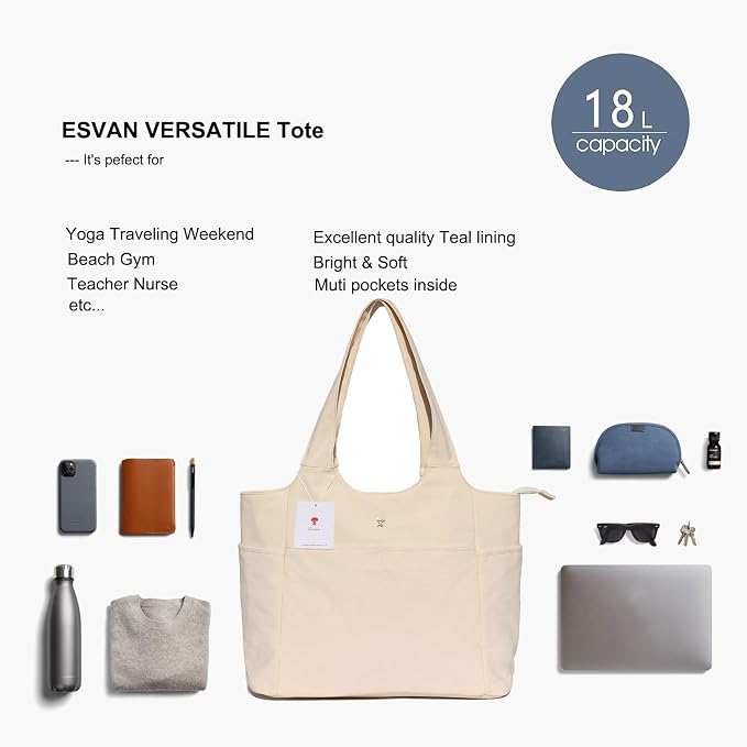 ESVAN Yoga Tote Bag Mat bag Women Shoulder Bags Carryall Tote for Travel Office Workout Gym Nurse Beach