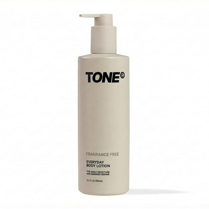 TONE Everyday Body Lotion for Men & Women, Fragrance Free, Fast Absorbing & Hydrating Body Lotion for All Skin Types Made with Shea Butter and Vitamin E for Soft Skin, Paraben-Free, 12.2 oz