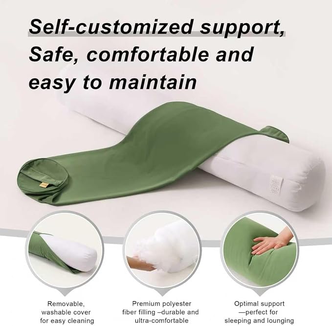 Body Pillow for Adults,Long Round Pillow,Big Cylindrical Pillow,Large Full Bolster Pillows for Side Sleepers (Olive Green, 47.24"*7.87")
