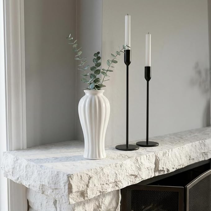 White Ceramic Vase, 9.3 Inch Water Safe Vase for Fresh Flowers, Farmhouse Home Decor Table Centerpieces for Living Room Cabinet Wedding(9'' Retro)