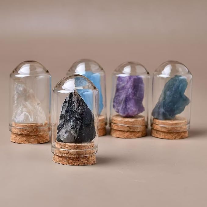 Healing Crystal Rough Stone Set, paired with Glass Bottle Accessories, with Diverse Styles and inconsistent Stones. The Pictures are for Reference only. The Stones Inside are Different.