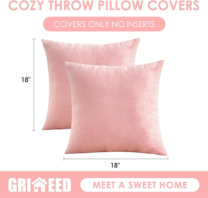 Throw Pillow Covers Pink Set of 2 18x18 Inch Pillow Covers, Soft Velvet Cute Decorative Pillowcases for Couch Sofa Bed, Home Boho Decor, Modern Cushion Covers