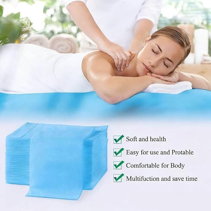100Pcs Disposable Bed Sheets 31.5"x71"Massage Table Sheets Non-Woven Fabric Bed Covers for Ultimate Hygiene and Comfort in Massage,Tattoo, Beauty and Spa Treatments, Breathable & Durable Sheets(Blue)