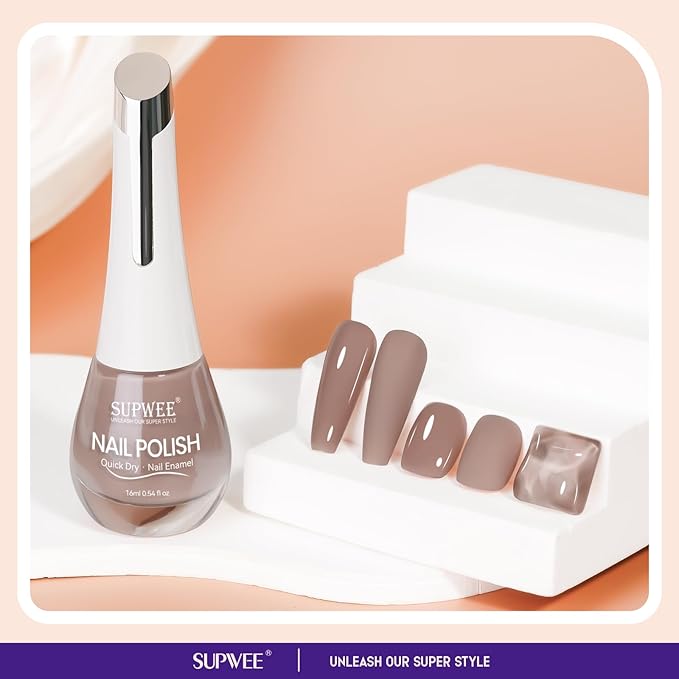Brown Quick Dry Nail Polish, 16ml Air Fast Dry Regular Nail Polish Lacquer High Glossy Fall Finger Nail Manicure DIY Nail Art Salon Gift for Women Girl