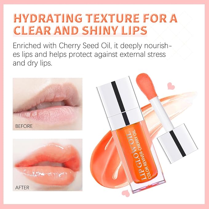 Hydrating Lip Glow Oil Moisturizing Plumping Lip Tint Lip Gloss Transparent Lip Balm Long Lasting Nourishing Repairing Lightening Lip Lines (001#+015#)