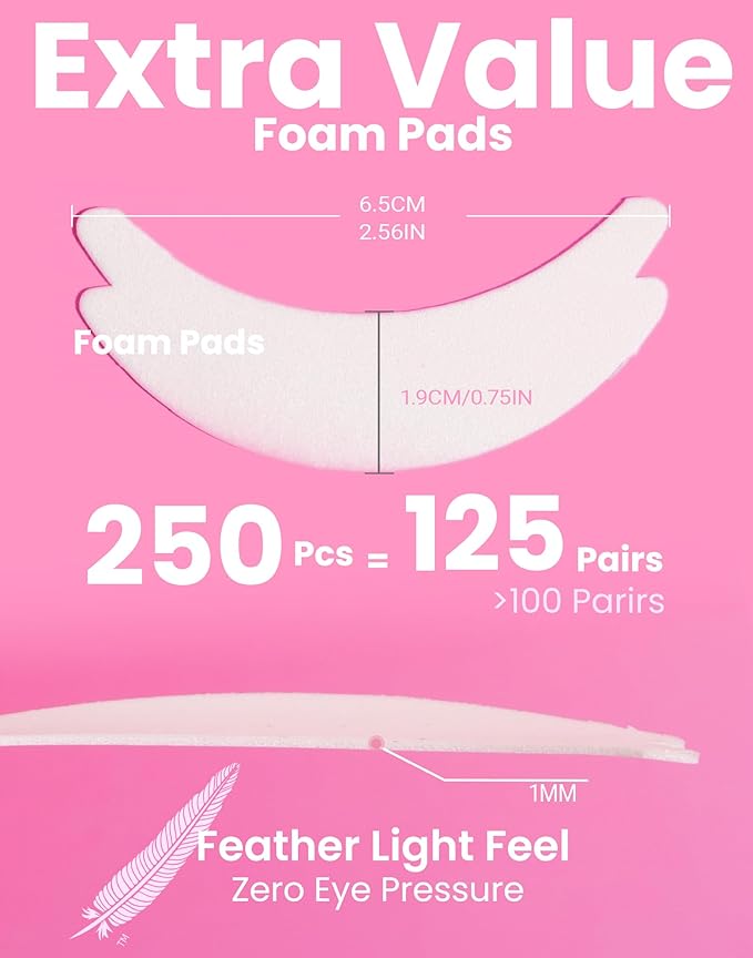 Eyepads for Lash Extensions (250 Pcs) - Akissos Non Slip Under Eye Patches, Foam Eye Pads Tape with Hypoallergenic Glue for Eyelash Extension|Lift|Tint|Remove, Lash Tech Must Haves Value Pack