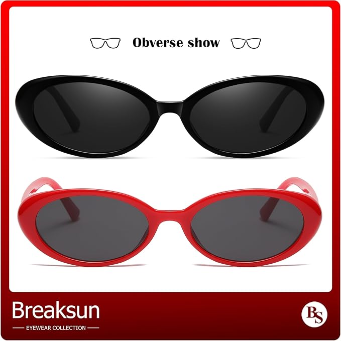 Breaksun Retro Oval Sunglasses for Women Men Fashion Small Oval Sunglasses 90s Vintage Shades