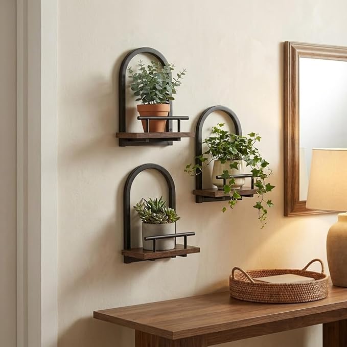 Amaoot Floating Shelves Set for 2, Wall Plant Holder Shelf, Wall Planters | Wall Planters for Indoor Plants, Hanging Shelves Wall Shelf Plant Holder for Living Room Decor, Bathroom, Bedroom, Kitchen